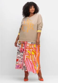 Sweatshirt Mit Frontdruck Und Ringelbündchen -Sheego Verkaufsgeschäft 15044800785 04WLM 02 SH