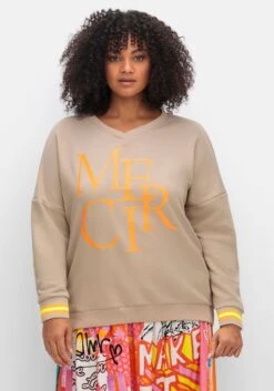 Sweatshirt Mit Frontdruck Und Ringelbündchen