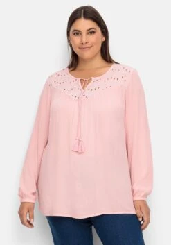 Sheego Crinkle-Tunika Mit Passe Aus Lochstickerei