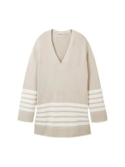 Streifen-Pullover Mit V-Ausschnitt